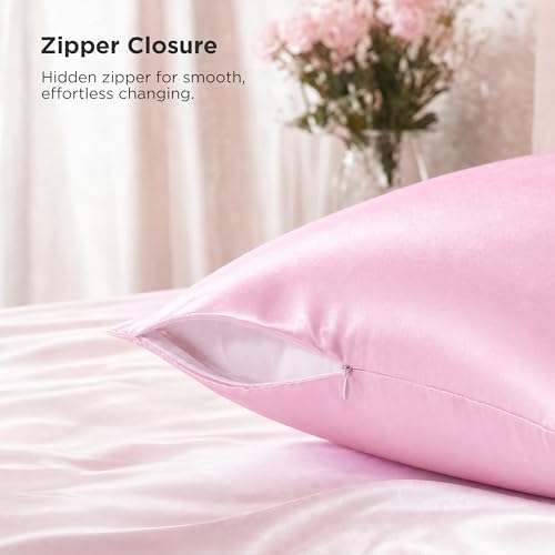 Bedsure Satin Pillowcase with Zipper, Similar to Silk Pillow Cases 2 Pack - Image 5