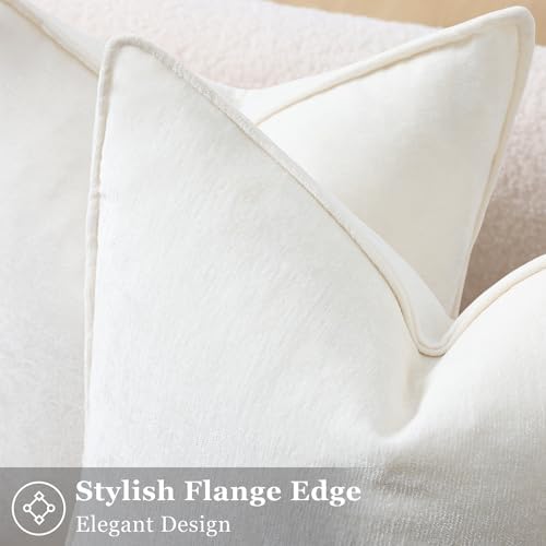 decorUhome Chenille Cream White Velvet Throw Pillow Covers 18x18 Set of 2 - Image 2