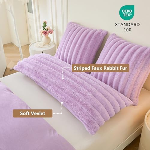 MEGO Body Pillow Cover 20x54, Fluffy Wide Ribbed Faux Rabbit Fur - Image 3