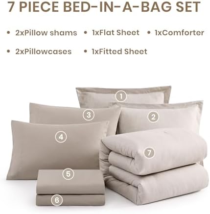 Monbix Queen Size Comforter Set 7 Pieces Oatmeal Beige Bed in a Bag - Image 7