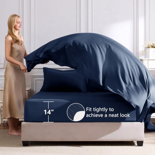 CozyLux Queen Comforter Set 88"x88" Navy - Image 5