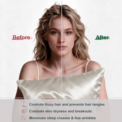 LYSHIN Beige Silk Pillow Cases 2 Pack Standard Size - Image 4