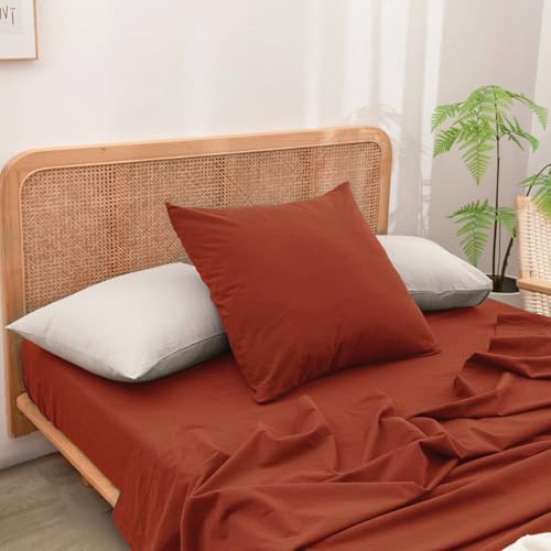 BESTOUCH Washed Cotton Pillowcases Linen Feel Burnt Brick Red Euro by BESTOUCH