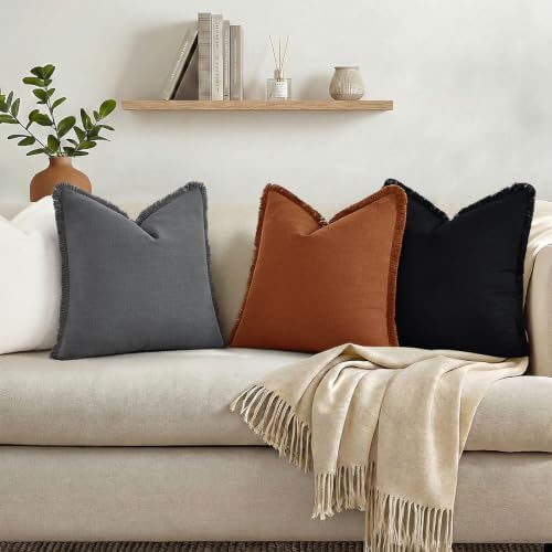decorUhome Linen Fringe Light Rust Throw Pillow Covers 16x16 Set of 2 - Image 7