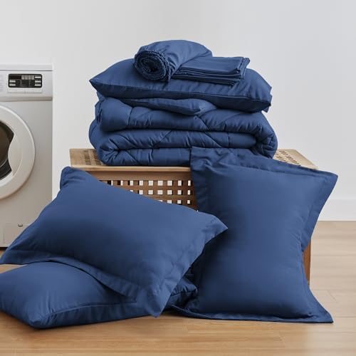 Love's cabin California King Comforter Set Dark Blue, 7 Pieces California King - Image 6