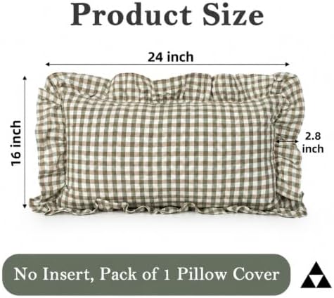 JoraLion Ruffled Lumbar Pillow Cover 16x24 Gingham Green - Image 4