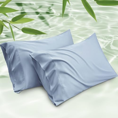 Bedsure Light Blue Pillow Cases Queen Set of 2, Rayon Derived from Bamboo by BEDSURE