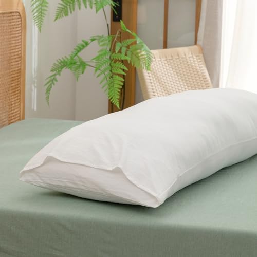 BESTOUCH Washed Cotton Pillowcases Linen Feel Bright White Body - Image 4