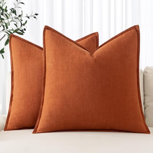 MIULEE Decorative Linen Euro Sham Pillow Covers 26x26 Burnt Orange by MIULEE