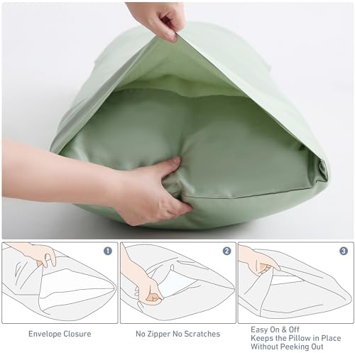 Leeden 100% Cotton Body Pillow Cover 21x54, Envelope Closure, Sage Green - Image 5