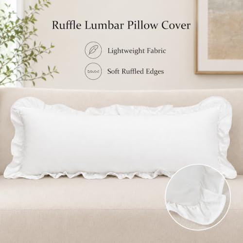 JoraLion Ruffled Lumbar Pillow Cover 14x36 Solid White - Image 3