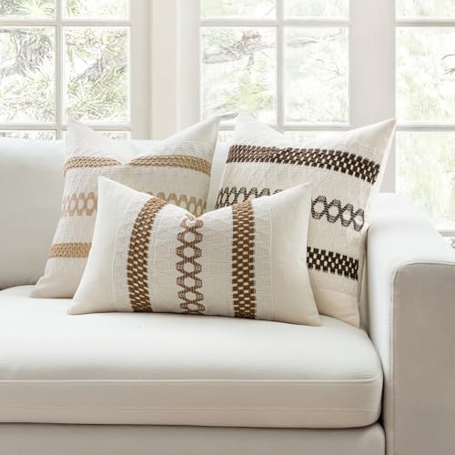 MIULEE Set of 2 Coco Brown Boho Decorative Pillow Covers 20x20 Inch - Image 3