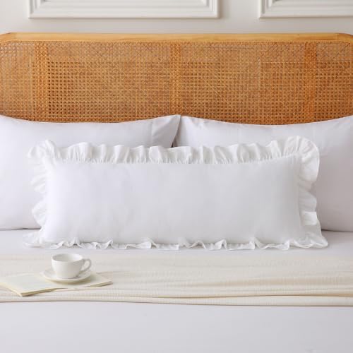 36x14 Inch Off White Ruffled Lumbar Pillow Cover, 1 Pack - Image 2