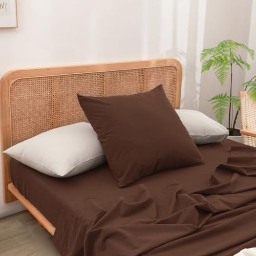 BESTOUCH Washed Cotton Pillowcases Linen Feel Cocoa Brown Euro by BESTOUCH