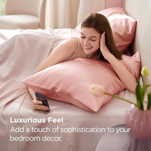 Bedsure Satin Pillowcases King Set of 2, Silky Pillow Cases, Peach Pink - Image 2