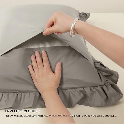 Ruffle Pillow Case King Size Set of 2, Dark Gray - Image 5