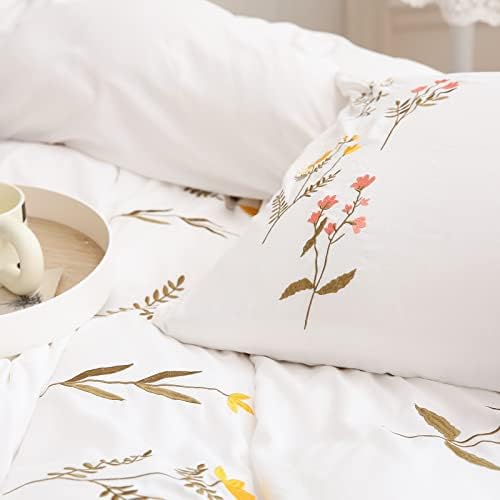 White Flower Pillowcases, Embroidery Flower Pillow Cases Set of 2, 100% Washed - Image 2