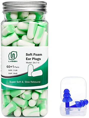 LYSIAN Foam EarPlugs for Noise Cancelling, 60 Pairs, 38dB SNR by LYSIAN