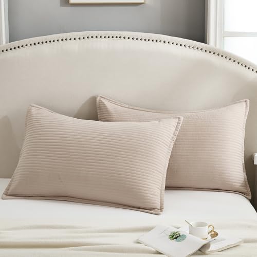 Stripe Quilted Pillowcases Set of 2, King Size Envelope Pillow Covers Soft by Uhamho