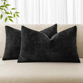MIULEE 12x20 Inch Lumbar Textured Chenille Throw Pillow Covers Black by MIULEE