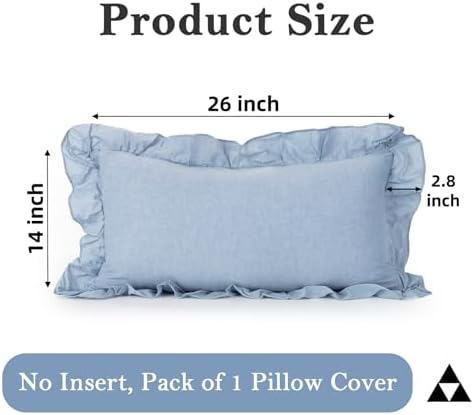 JoraLion Ruffled Lumbar Pillow Cover 14x26 Solid Light Blue - Image 4