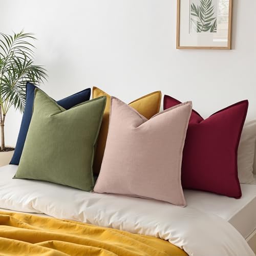 decorUhome Fall Olive Green Linen Throw Pillow Covers 26x26 Set of 2 - Image 6