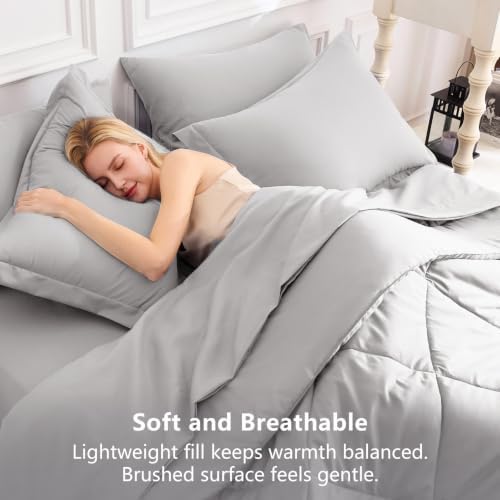 CozyLux Oversized Queen Comforter Set 98"x98", 7 Piece, French Grey - Image 4