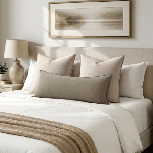 MIULEE Decorative Linen Lumbar Pillow Cover 14x36 Inch Tan Taupe - Image 3