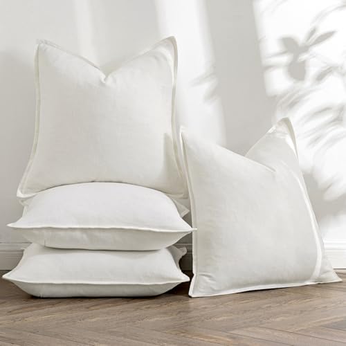 MIULEE Cream Boho Linen Decorative Pillow Covers 18x18 Inch Pack of 4 - Image 5