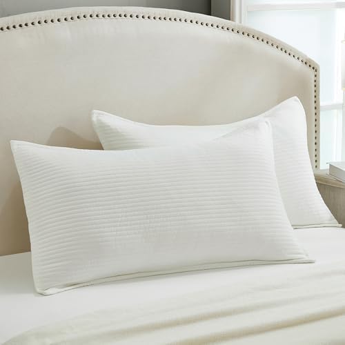 Stripe Quilted Pillowcases Set of 2, King Size Envelope Pillow Covers Soft - Image 2