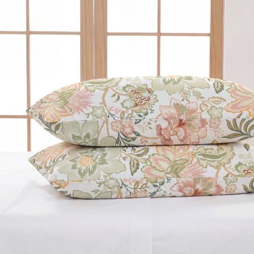 Bedorm 100% Cotton Pillowcases Set of 2 Standard Size Floral Pillow Cover Green - Image 6