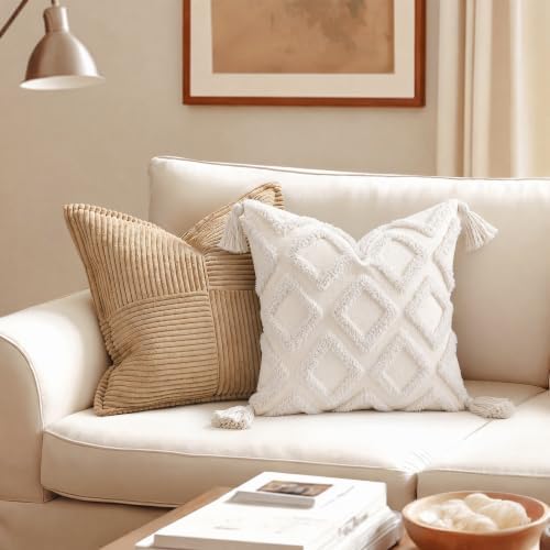 PANOD Soft Chenille Tufted Farmhouse Pillow Covers 20x20 Inches Neutral Accent - Image 5