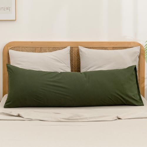 BESTOUCH Washed Cotton Pillowcases Linen Feel Linen Grey Euro - Image 3