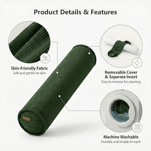 Long Pillow for Bed – Corduroy Round Bolster Pillow for Adults, Decorative Body - Image 4