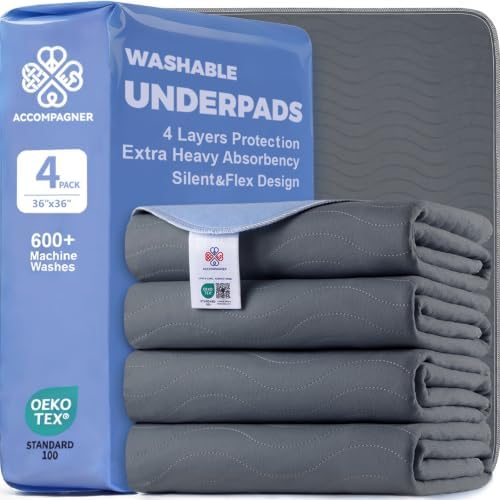 Accompagner Incontinence Bed Pads Washable Waterproof, Ultra-Absorbent Reusable by Accompagner