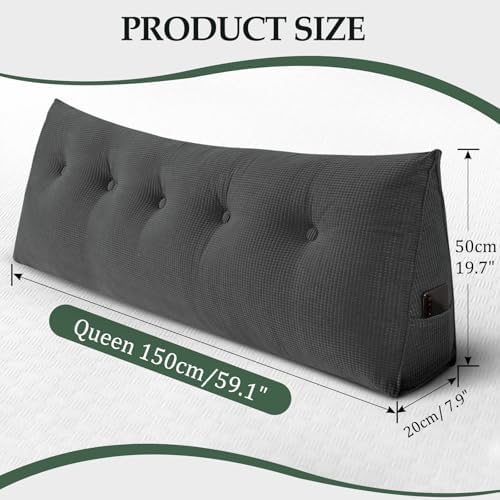 Headboard Pillow Queen, Wall Backrest Wedge Pillow Headboard, Dark Gray - Image 2