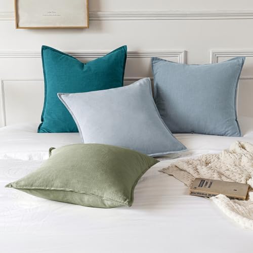 MIULEE Decorative Linen Euro Sham Pillow Covers 22x22 Inch Sage Green - Image 5
