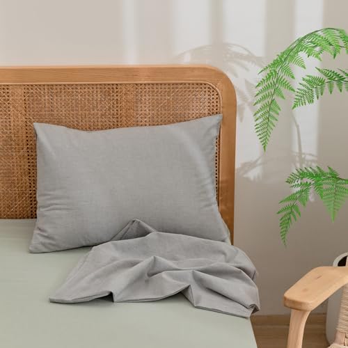 BESTOUCH Washed Cotton Pillowcases Linen Feel Light Grey Queen - Image 2