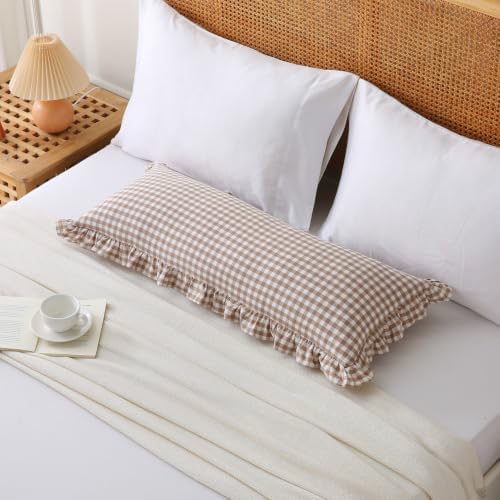 Lumbar Pillow Cover, Warm Taupe Gingham, 36x14 Inch, 1 Pack - Image 7