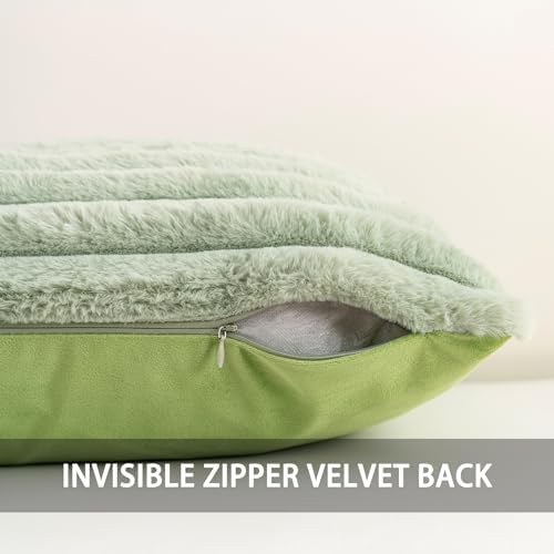 Pack of 2 Faux Fur Christmas Throw Pillow Covers 24x24 Inch, Sage Green - Image 3