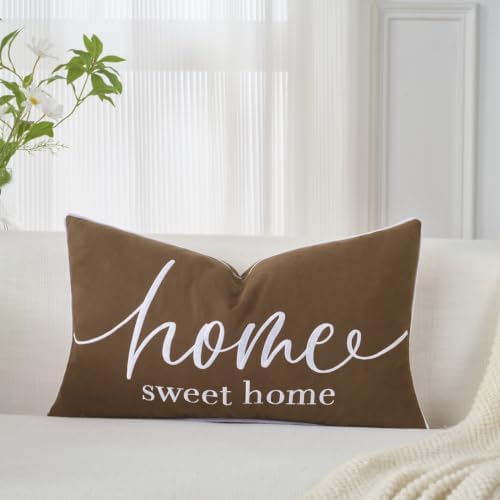Sunkifover Home Sweet Home Quotes Throw Pillow Covers 12" x 20" Brown by Sunkifover