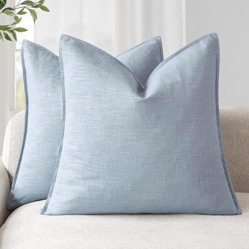 Foindtower Linen Solid Decorative Throw Pillow Covers 26x26 Inch Sky Blue by Foindtower