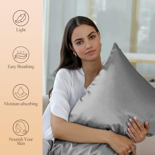 Silk Like Satin Body Pillowcase, Dark Grey, 1 Pack, 20x54 Inches - Image 2