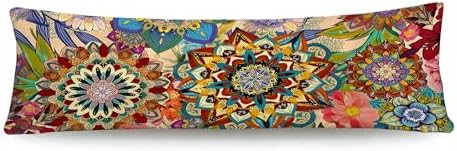 Boho Abstract Mandala Floral 20x54 Body Pillow Cover, Art Nouveau Deco Decor by HUGANE