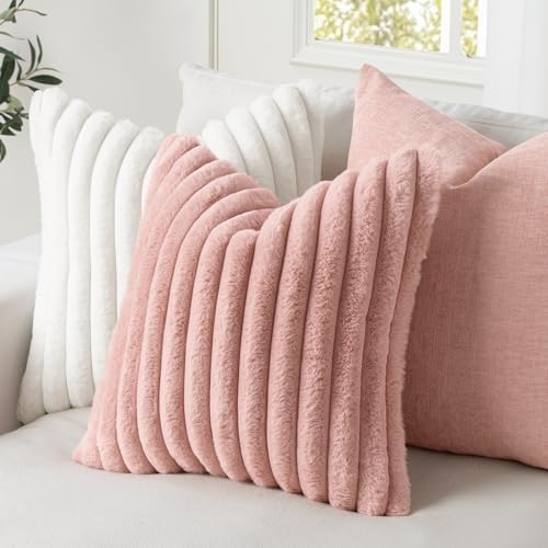 MIULEE Faux Fur Decorative Throw Pillow Covers 16x16 Set of 2 Blush Pink - Image 3