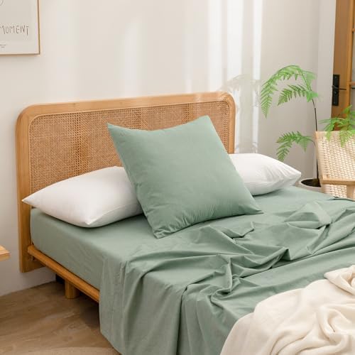 BESTOUCH Washed Cotton Pillowcases Linen Feel Bright White Queen - Image 4