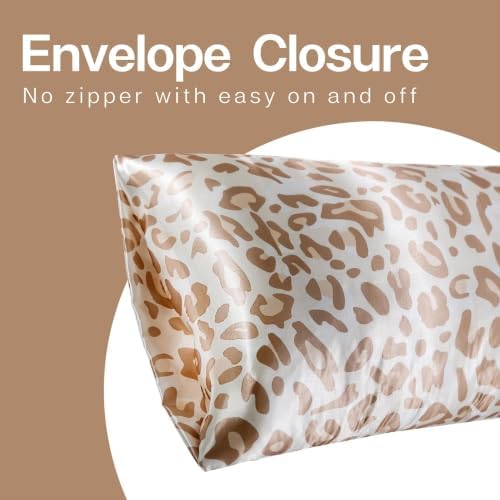 MR&HM Satin Pillowcase 2 Pack, Queen Size 20"x30", Champagne Leopard - Image 3