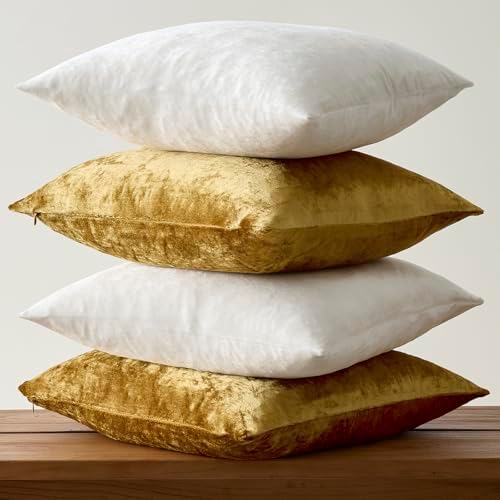 GIGIZAZA Pack of 4 Decorative Velvet Pillow Covers 20x20 Ivory Gold - Image 4