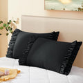 Vonty Black Ruffled Pillow Cases Set of 2, Standard Size, 20x26 Inch by CreateCozyLife