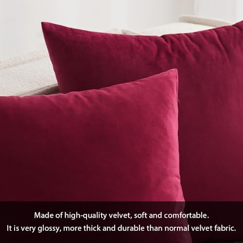 MIULEE Velvet Throw Pillow Covers 14x14 Inch Pack of 2 Wine Red - Image 2